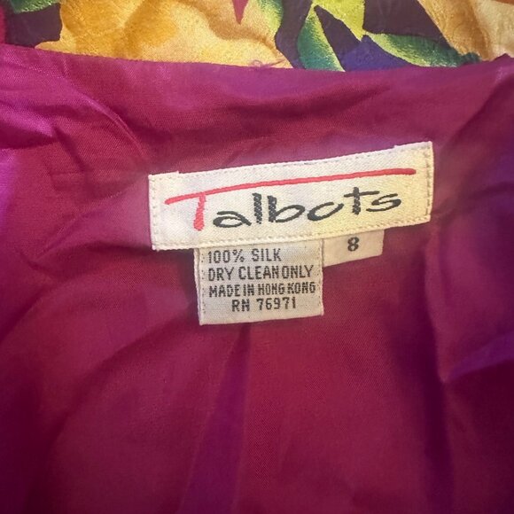 Talbots 8 Vintage Silk Blazer pink red floral flowers one button - Picture 5 of 9